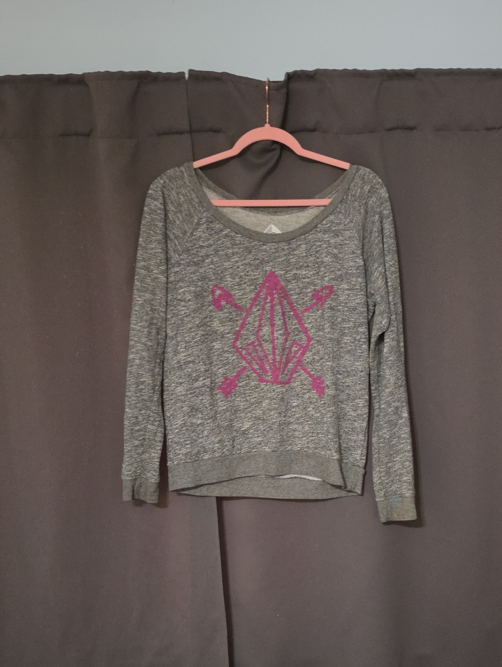 Volcom Gray Scoop-Neck Pullover with Pink Graphic
